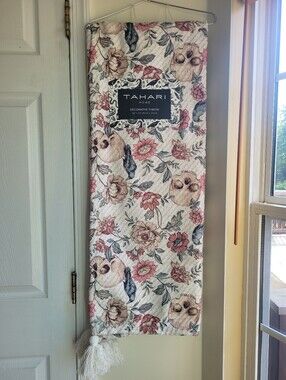 Tahari Cream Halloween Throw with Skulls, Crows And Pink & Green Floral Motif